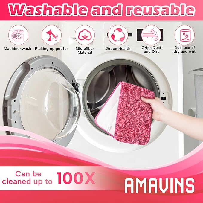 AmaVins 3 Pack Microfiber Cleaning Pads with All Bona Mop, Reusable Microfiber Mop Pads for 18 Inch Mop, Hardwood Floor Replacement Cleaning Mop Pads, Machine Washes