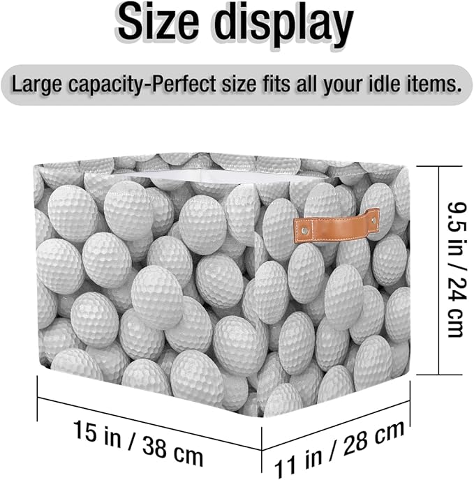 Golf Storage Basket for Shelves, Storage Bins with Handles, Collapsible Basket for Organizing, Closet Toy Baskets for Nursery Room, 15x11x9.5 in, Canvas, White Golf