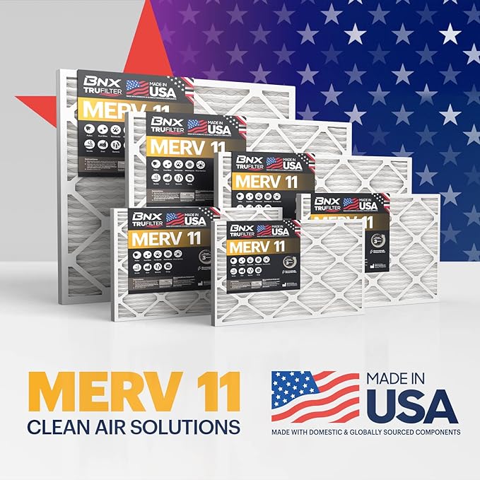 BNX 20x25x1 MERV 11 Air Filter 4 Pack - MADE IN USA - Electrostatic Pleated Air Conditioner HVAC AC Furnace Filters - Removes Dust, Mold, Pollen, Lint, Pet Dander, Smoke, Smog