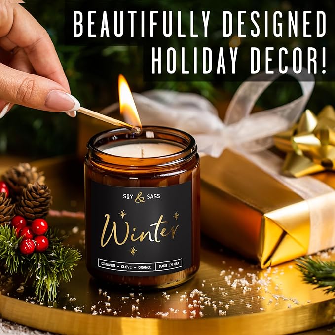 Winter Candle, Christmas Candles Scented - w/Orange, Cinnamon & Vanilla - Infused with Essential Oils I Winter Candles I 9oz, 50Hr, Made in USA