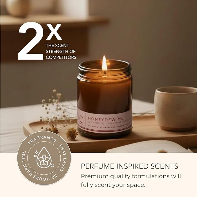 Bia Candle Co Soy Blend Candle, Honeydew & Watermelon with Tart Apple & Champagne – Clean Long Burn, Honeydew Me Scent, 7 oz