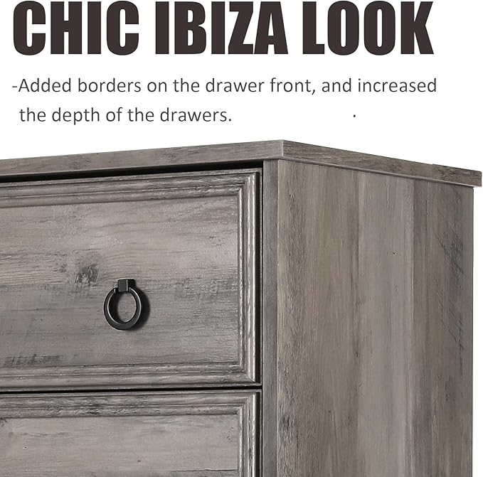 LGHM Modern Dressers for Bedroom with 6 Drawers, 6 Drawer Dresser, 44.33" Tall Chest of Drawers Closet Organizers & Storage Clothes - Easy Pull Handle, Textured Borders for Living Room, Hallway, Gray