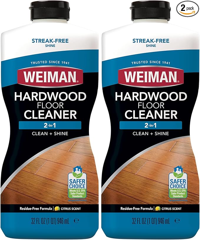 Weiman Hardwood Floor Cleaner for Finished Hardwood, Engineered Flooring, Vinyl & Laminate Surfaces - Streak-Free Shine, No Residue - 32 oz (2 PACK)