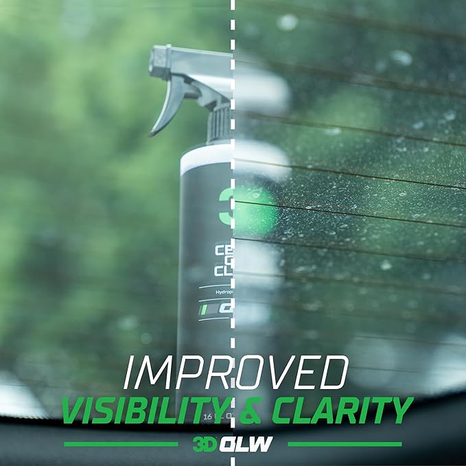 3D SiO2 Ceramic Glass Cleaner, GLW Series | Water & Rain Repellent | All-Weather Protective Ceramic Glass Cleaner | Safe for Tinted, Non-Tinted Windows & Mirrors | DIY Car Detailing | 64 oz