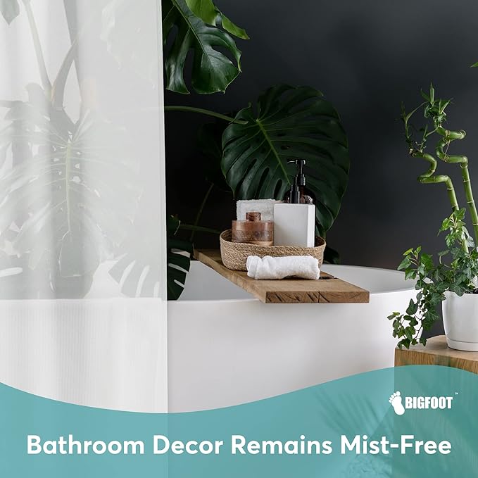 BigFoot Shower Curtain Liner – 72 x 72 PEVA Premium Shower Curtain with Rustproof Metal Grommet and 3 Magnetic Weights – Odor Free and Compatible with Standard Showers, Frosted