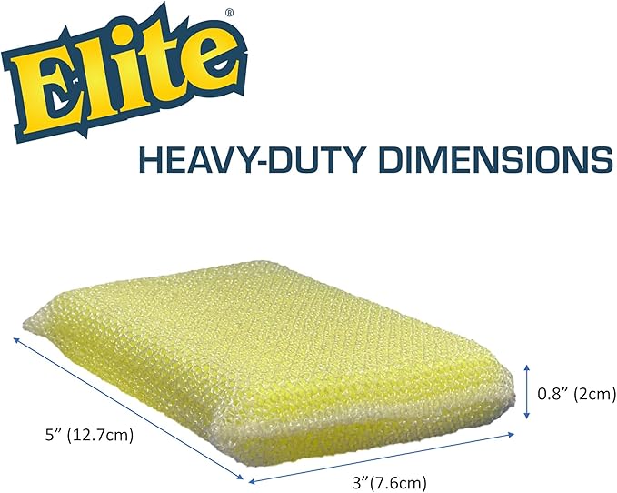 Elite HD (Heavy Duty) All Purpose Cleaning Pad, 6 Pack, Non Scratch, Dish Sponge, Scrubber, Made in USA. Large Thick Sponge for Household and Industrial Use. Sized to Grip for Heavy Scrubbing.