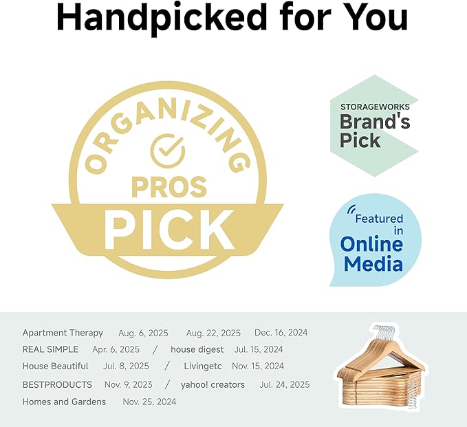 StorageWorks Wooden Hangers 20 Pack, Wood Coat Hangers for Closet, Heavy Duty Clothes Hangers for Suits, Shirts, Pants, Jackets, Natural Wood Color
