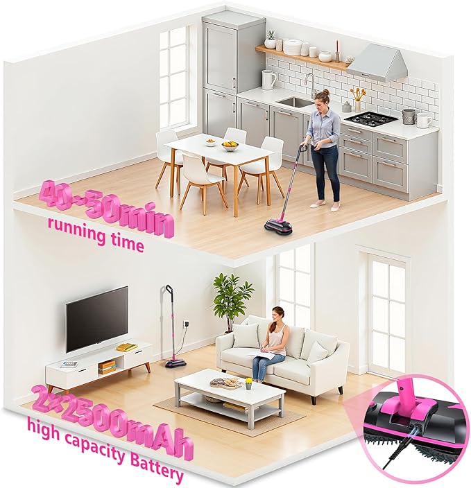 ScrubWiz Cordless Electric Spin Mop with Water Sprayer, Self-Propelled Floor Cleaner for Hardwood & Tile, Quiet Cleaning, Adjustable Handle, 2500mAh Long-Lasting Battery, 300ml Tank