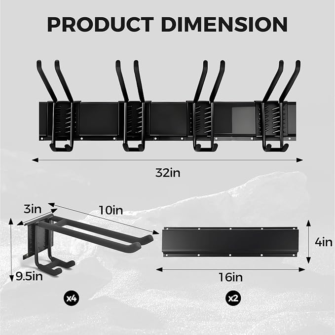 Tuwelvana Garage Tool Organizer 32in - Heavy Duty Wall Mount Tool Storage Rack Load 350lb for Mop Rake Broom Shovel Folding Chair