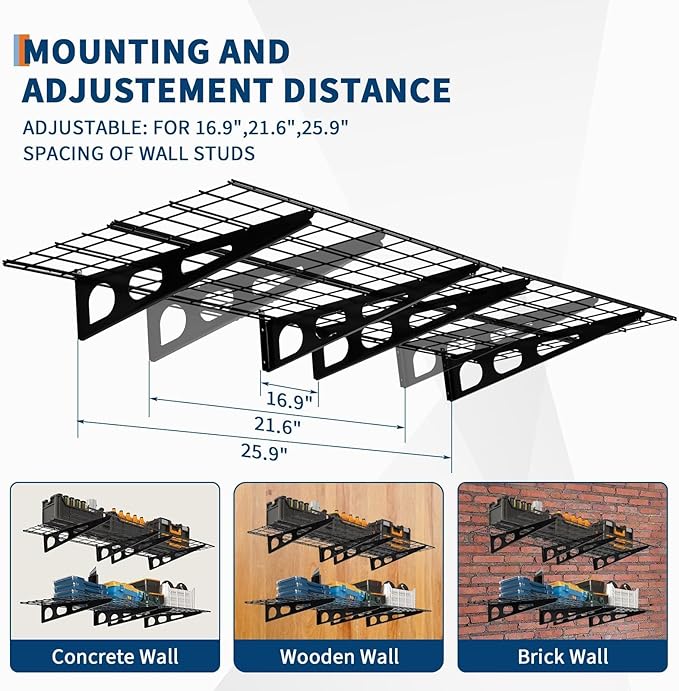 ExploreHorizon 2 Pack 2x6 FT Garage Shelves Wall Mounted,1600 LBS Heavy Duty Wall Shelf with Adjustable Distance,for Garage,Kitchen Laundry,Shopping Mall and Tool Room,Black