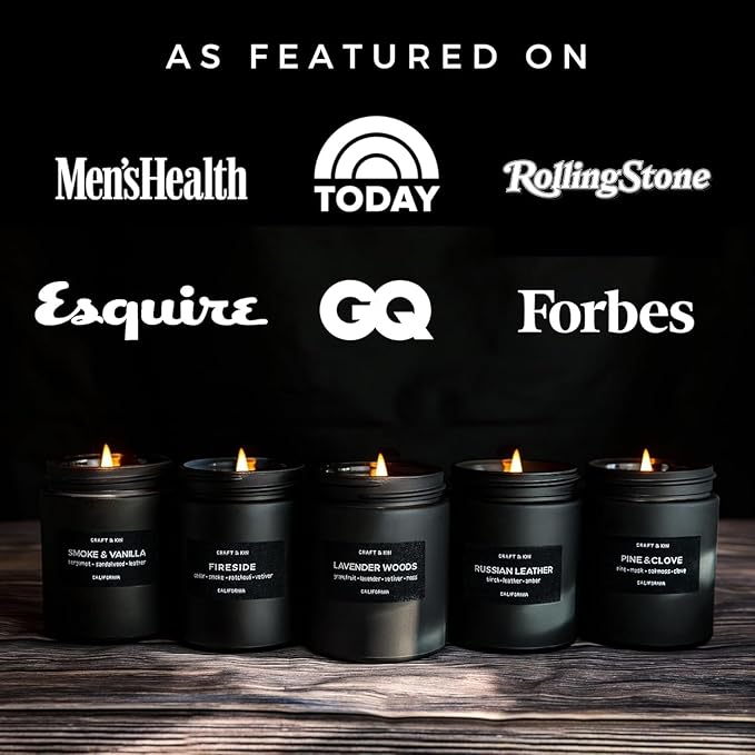 Craft & Kin Premium Lavender Woods Candle | Black Scented Candles for Men | Long Lasting with 45 Hour Burn Time, 7.6oz | Soy Candle | Aromatherapy at Home | Gifts for Men