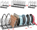 X-cosrack 15 Adjustable Dividers Pot and Pan Organizer Rack, 7" D x 32" W x 7.1" H, 3 in 1, Expandable Lid Bakeware Cupboard Rack Holder for Kitchen Cabinet Pantry Countertop, Black (Patent Pending)
