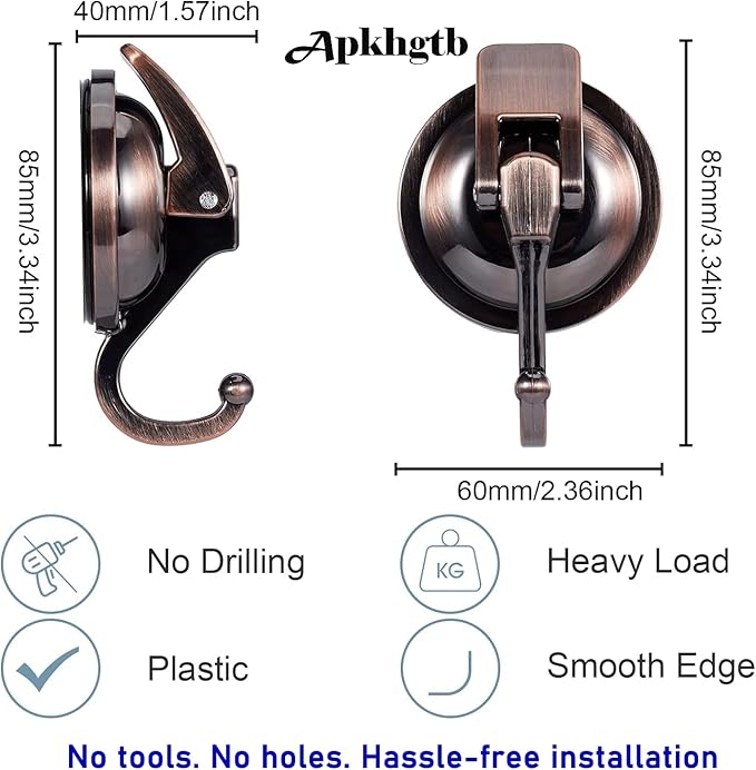Suction Cup Hooks for Shower, Bathroom, Kitchen, Glass Door, Mirror, Tile – Loofah, Towel, Coat, Bath Robe Hook Holder for Hanging – Waterproof Wreath Hanger (4 Pack, Red Bronze)