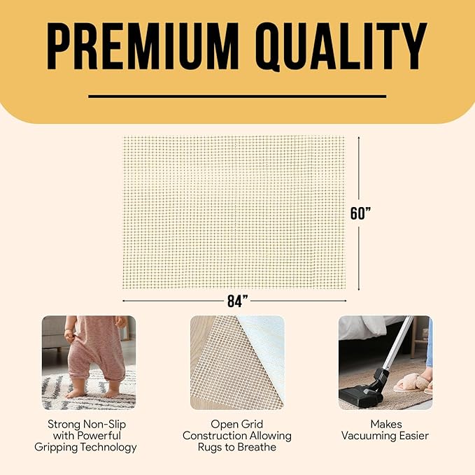 Non Slip Area Rug Gripper 5x7 Feet, Rug Gripper for Hardwood Floors, Laminate, Vinyl, Stone & Tile, Anti Slip Area Rug Pad for Under Rugs