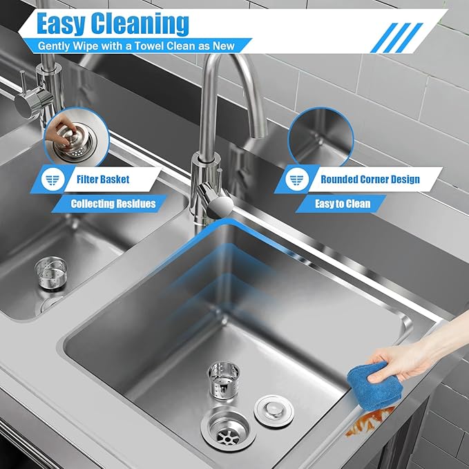 3-Basin Commercial Dishwashing Sink, 4Gal Stainless Steel Utility Sink, Heavy Duty Washing Station Food Prep Table for Restaurant Kitchen Laundry Canteen Bar