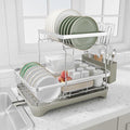 HOMEBOSILY Dish Drying Rack, 2 -Tier 304 Stainless Steel Adjustable Spout Auto-Draining Dish Rack, Space Saving Dish Drainer with Drainboard and Utensil Holder for Kitchen Counter Grey
