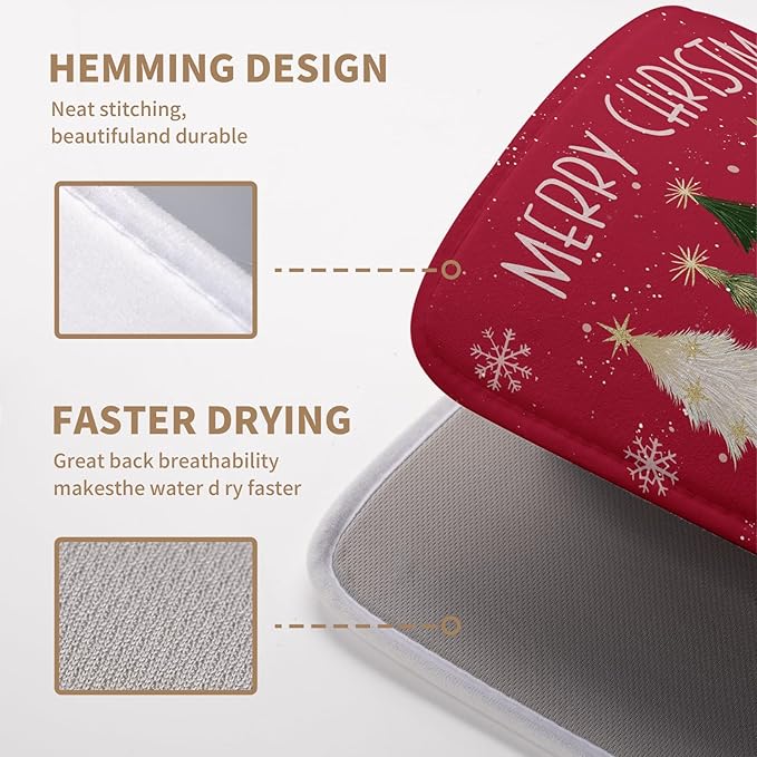 Wnoesat Merry Christmas Dish Drying Mat for Kitchen Counter 16x18 Inch Red Xmas Tree Snowflakes Drying Pad Winter Holiday Absorbent Microfiber Dish Draining Reversible Dish Drainer Rack Mat