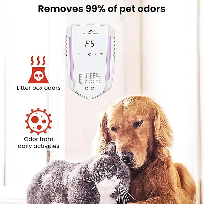 Morrerfresh Cat Litter Deodorizer Air Ionizer Ozone Generator Odor Eliminator for Home Pets Litter Box Room Toilet Garage Air Purifier or Car, Rooms, Smoke 99% Pets Poof Odor Eliminator Odor Removal