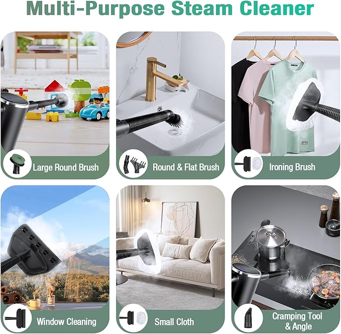 11-in-1 Steam Mop - Detachable Handheld Steam Cleaner with 380mL Tank, 260℉ Floor Steamer for Hardwood, Tile, Grout, Windows, Bath & Kitchen - 3-Level Steam Control, Multi-Purpose Floor Steam Cleaner