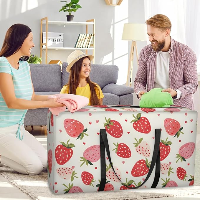 Extra Large Storage Bag with Zipper 54 Gallon Moving Bags Heavy Duty Christmas Tree Storage Bag Packing Bags for Moving, Storage Totes Duffle Bag Waterproof Containers for Organizing (Strawberries)