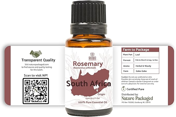 Rosemary Essential Oil - Direct from Qobo Qobo South Africa - Steam Distilled - Aceite Esencial de Romero for Aromatherapy, Massage, Diffuser, DIY Candle and Soap Making - 15ml
