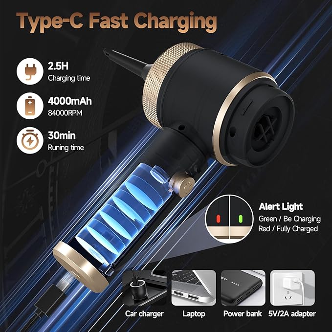 Ytnewin Car Vacuum Portable Cordless,16000PA Strong Suction Handheld Car Cleaner with Dual HEPA Filters,LED Light,Type-C Charging Mini Vacuum, One-Click Empty Compact for Home Cleaning and Office