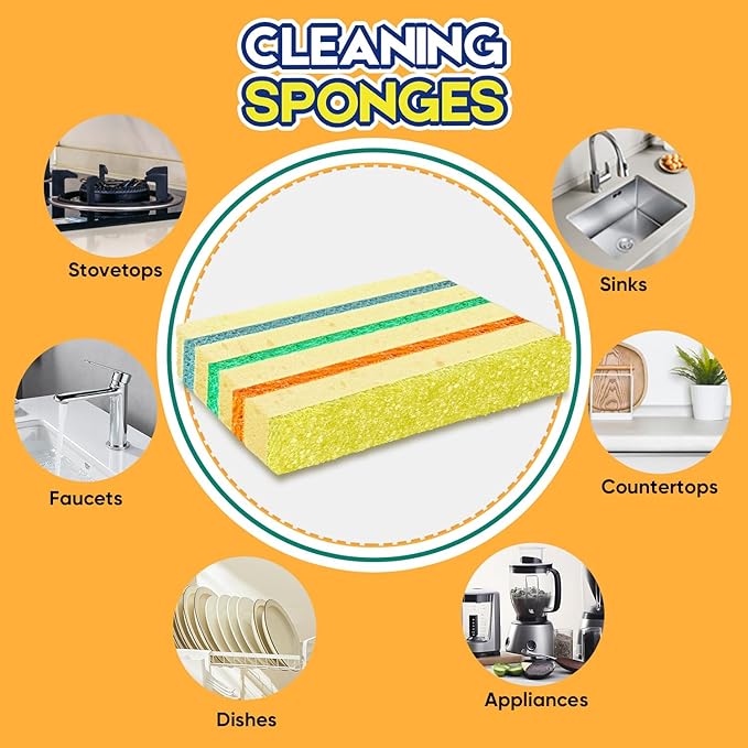 LAUNDRYLUX 4 Pack Scrub Sponge - Temperature-Responsive - 50% More Power & Rinses Cleaner Cleaning Sponges, Multipurpose Dish Sponges for Kitchens, Bathrooms, and Outdoor Use - Patent Pending