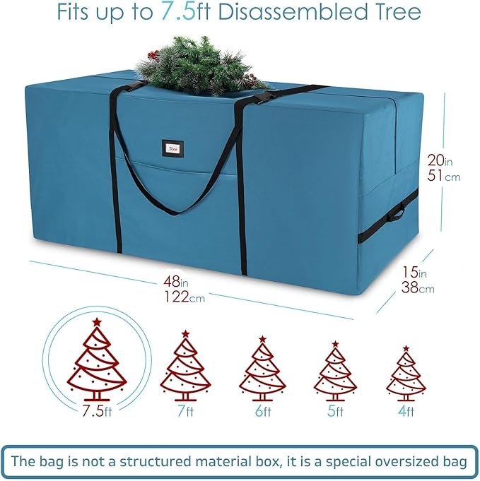 Hearth & Harbor 7.5 ft Christmas Tree Storage Bag - Artificial Christmas Tree Bag with Reinforced Handles, Dual Zipper, Wide Opening - Large Storage Container for Trees and Decorations, 2 Piece set