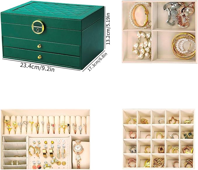Jewelry Organizer Box PU Leather Double-Layer Pull-Out Drawer & Multiple Compartments - Premium Jewelry Storage for Necklaces, Rings, Bracelets - Nice Christmas Gift for Women, Men