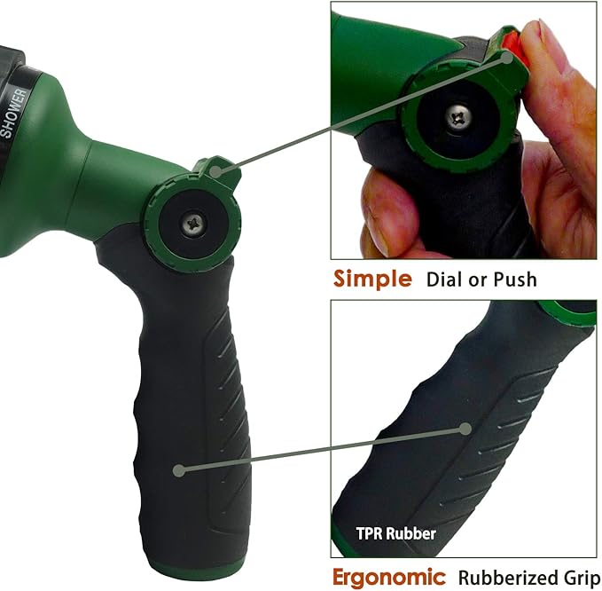 H2O WORKS Garden Hose Nozzle Thumb Control Heavy Duty Metal Water Nozzle with Adjustable Watering Patterns High Pressure Hose Nozzle Sprayer, Pefect for Car Washing and Pets Showering