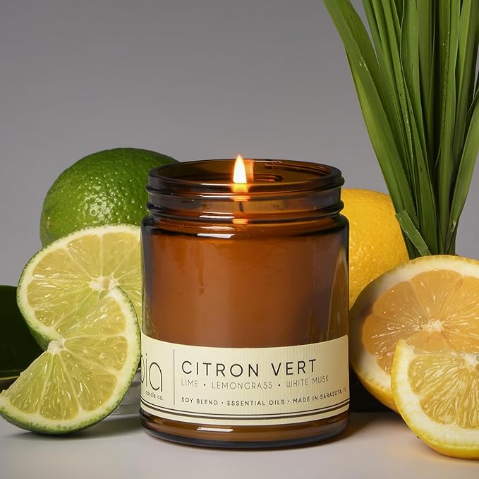 Bia Candle Co Soy Blend Candle, Lemon, Ginger & Bergamot with Lemongrass & Lime – Clean Long Burn, Lead-Free Wick, Vegan – Citron Vert, 7 oz