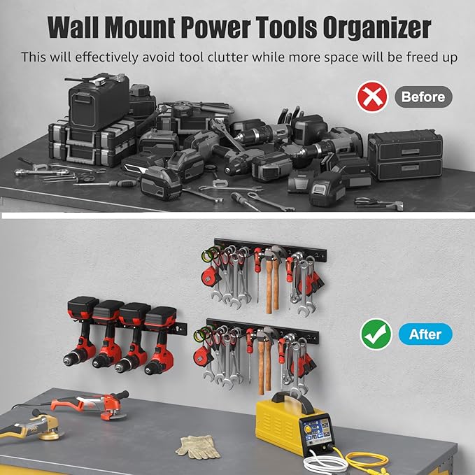 CCCEI 3 Modular Pegboard Strip Storage, Metal Peg Slat Wall Mount for Garage, Basement, Garden, Laundry Room Organization. Flexible Tool Organizer for Rake, Shovels, Crafting. Gifts for Men, Black.