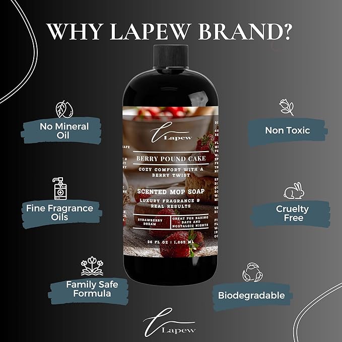 Lapew Berry Pound Cake Scented Mop Soap Concentrate 36 oz | Premium Fragranced Floor Cleaner | Streak-Free | Hard Floor Cleaning Solution | Eco Friendly | Made in USA (Strawberry Pound Cake)