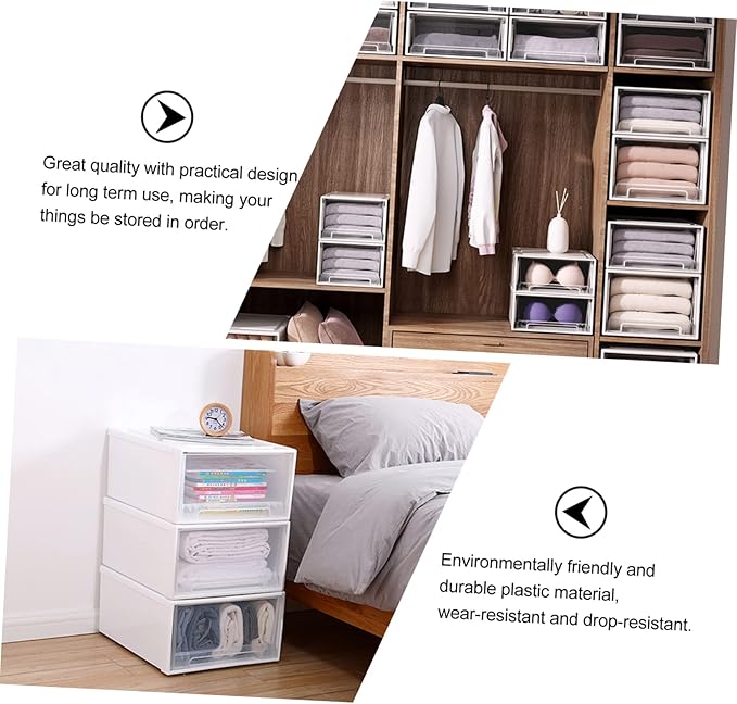 Happyyami Drawer-style Storage Boxes 2 Pack Shoe Boxes Lids Plastic Stacking Drawers Organizing Storage Clothes Containers