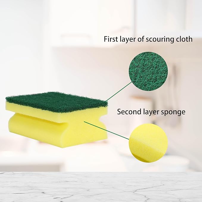 NESTLY Sponges, Eco Non-Scratch Scrub Pads, Dish Scrubber for Cleaning Kitchen and Dish Cleaning,12 Scrubbing Sponges+ Draining Rack