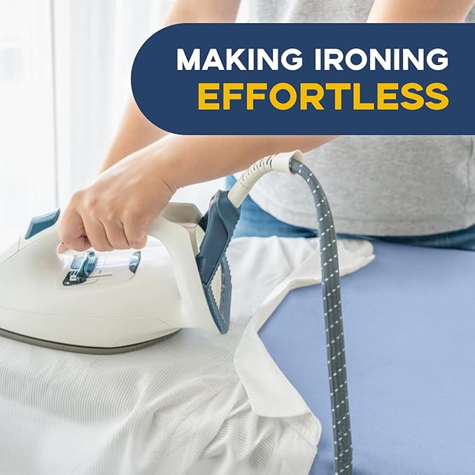 RAINHOL Full Size Ironing Board with Iron Rest, Heavy Duty Compact Ironing Board 43"x13" with Thick Cover and Pad, Height Adjustable Sturdy Iron Stand, Blue