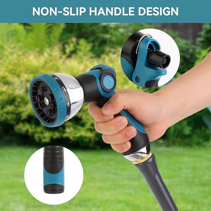 AnyEasy Garden Water Hose Nozzle Metal Heavy Duty Sprayer Thumb Control with 10 Spray Modes Suitable for Watering Plants, Iawn and Garden, Car Washing, Cleaning, Showering Pets and Outdoor Fun, Blue