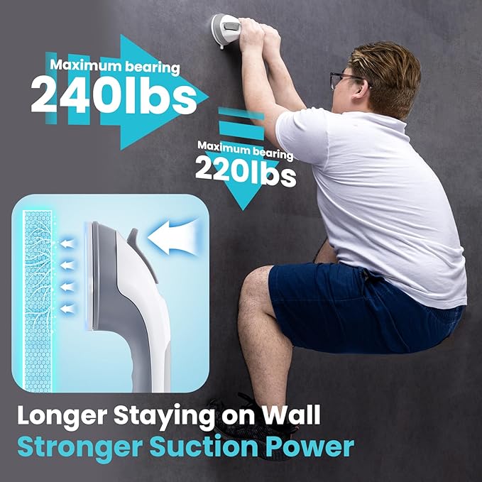 TAILI Shower Grab Bar, 12 Inch Shower Handle for Bathtubs and Elderly, Suction Grab Bars for Seniors Bathroom Safety Handles for Elderly, No Drilling Removable,Grey