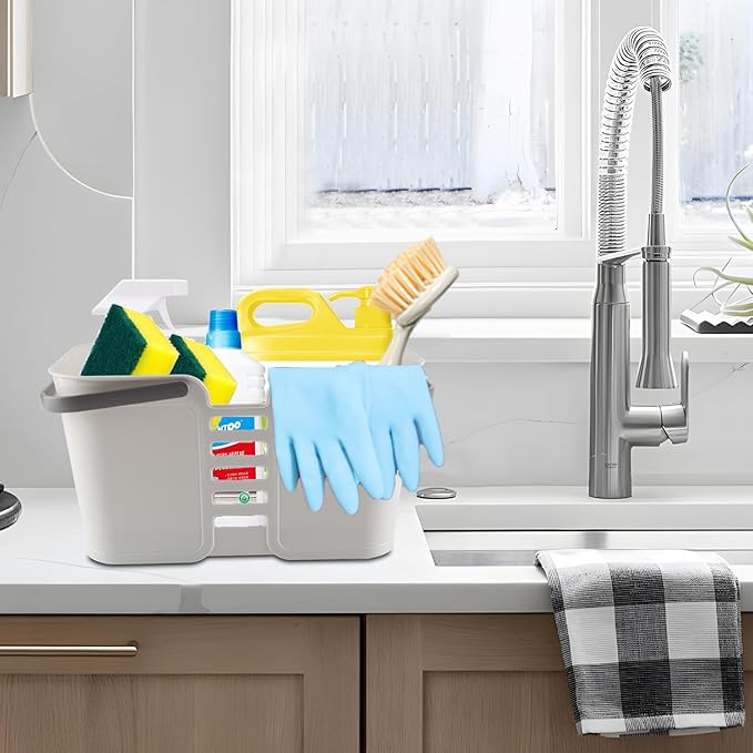 Cleaning Supply Caddy,Large Cleaning Products Storage Organizer with Handles,Portable Plastic Bucket Tool Storage Shower Caddy Basket for Bathroom, Bedroom, Kitchen, College Dorm, Garden