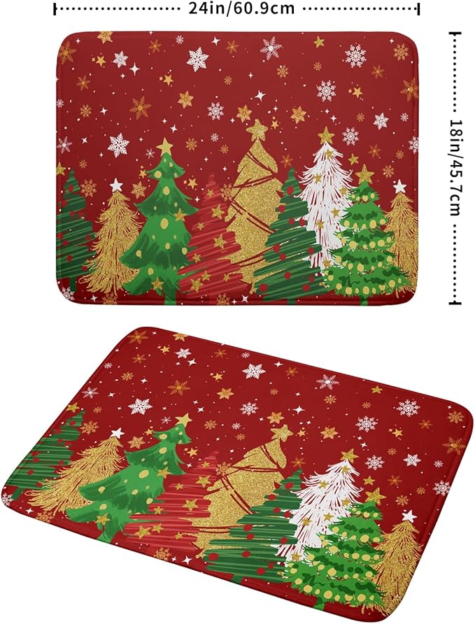 Christmas Dish Drying Mat 18 x 24 Inch Red and Green Absorbent Reversible Microfiber Mat Xmas Tree and Snowflake Pattern Dish Rack Pad for Coffee Bar Winter Decor