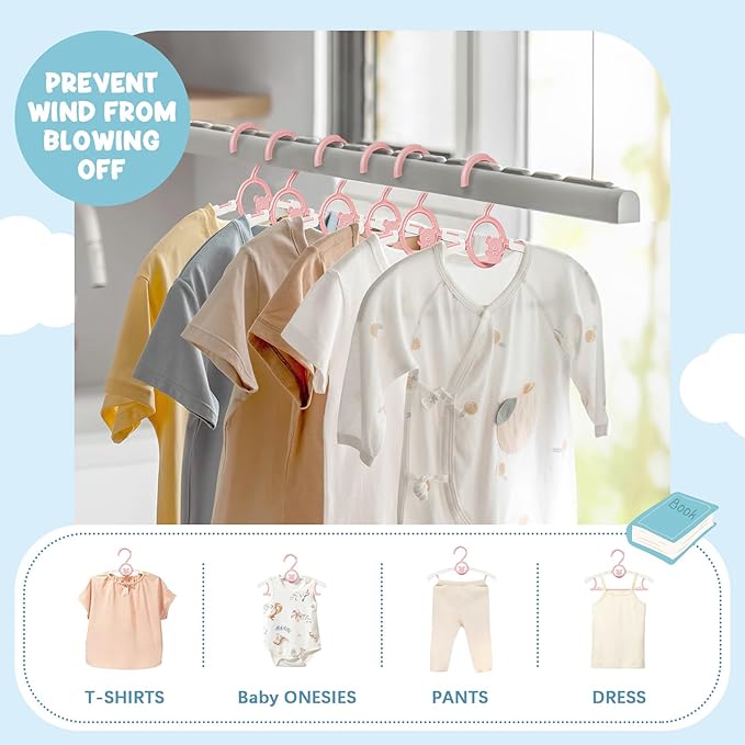 50 Pack Kids Hangers for Nursery Closet, Adjustable Non-Slip Toddler Baby Hangers with Windproof Buckle, 11-14" Infant Child Plastic Clothes Pant Hanger for Boys Girls Newborn Adult, Pink