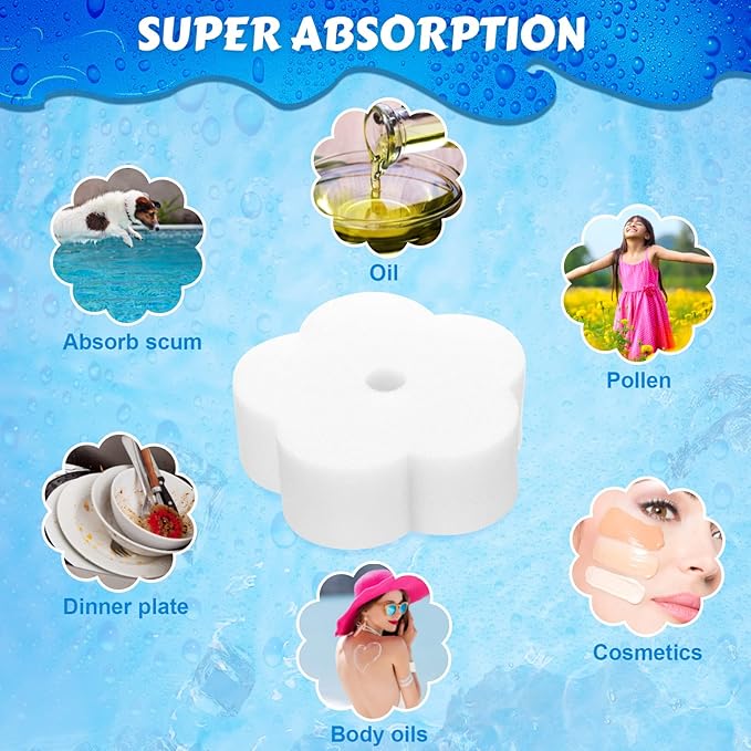 Patelai 40 Pcs Hot Tub Sponge Spa Cleaning Sponges for Hot Tub Oil Absorbing Cleaning Scum for Spa, Bathtub and Swimming Pool to Soak up Oils Bathtub Accessories(Floret Style)