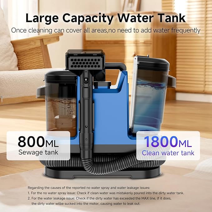 Vaconly Portable Spot Cleaner Machine for Carpet and Upholstery - 18Kpa Carpet Cleaner with Dual BrushHeads, Easy Move, Cleaning Machine for Furniture, Couch, Stairs, Car and Pet Stain, Blue