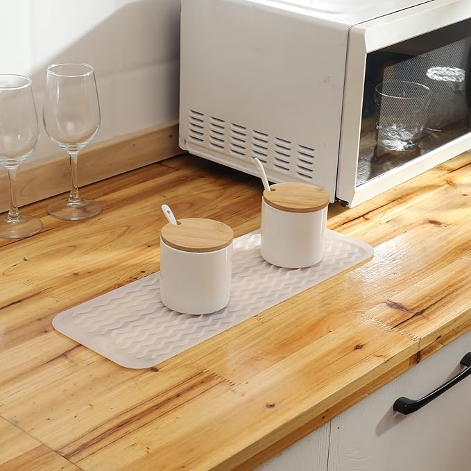 MicoYang Silicone Dish Drying Mat for Multiple Usage,Easy clean,Eco-friendly,Heat-resistant Silicone Mat for Kitchen Counter,Sink,Bar,Bottle,or Cup Translucent M 17 inches x 6 inches