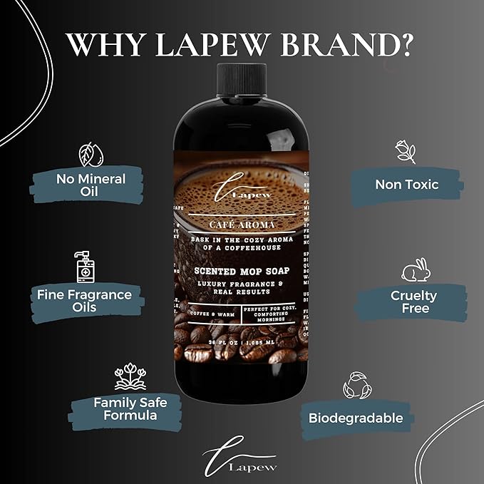 Lapew Café Aroma Scented Mop Soap Concentrate 36 oz | Premium Fragranced Floor Cleaner | Streak-Free | Hard Floor Cleaning Solution | Eco Friendly | Made in USA