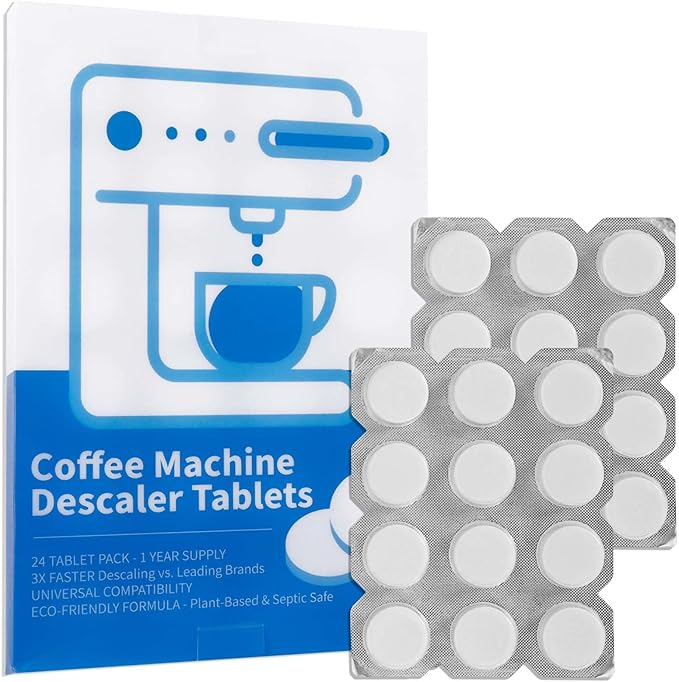 Cozeoa 24 Count Coffee Machine Descaler Tablets - Fast-Acting Effervescent Cleaner for Nespresso, Keurig, DeLonghi, Espresso & Drip Makers, Remove Mineral Deposits & Stains, Plant-Based & Septic Safe