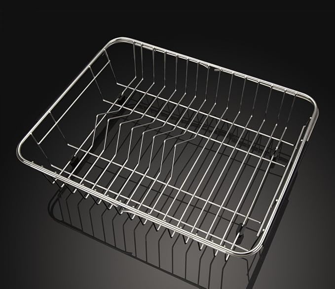 SANNO Dish Drying Rack with Stainless Steel Utensil Holder Large Dish Rack Drainer Drain Expandable Shelf Dish Rack in Sink or Over Sink or On Counter Rustproof Stainless Steel