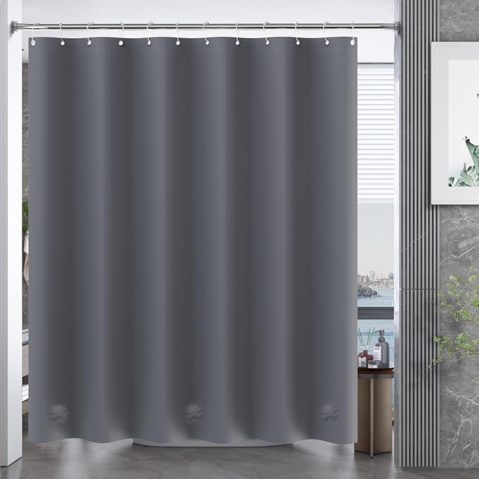 AmazerBath Dark Grey Shower Curtain Plastic, PEVA Shower Curtain Heavy Duty, Gray Shower Curtains for Bathroom, Waterproof Shower Curtain 72x72 with 3 Big Weighted Stones and 12 Rustproof Grommets