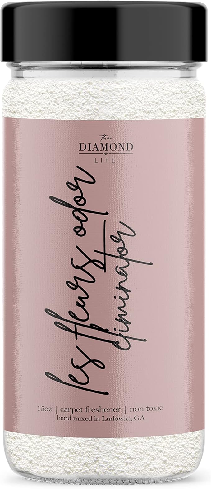 The Diamond Life Home “Les Fleurs” Carpet Deodorizer Powder – Natural Odor Eliminator for Carpets, Upholstery, Pet Urine, Dog Beds & Cat Litter Boxes – Pet-Friendly – Pink Peony, Iris & White Musk