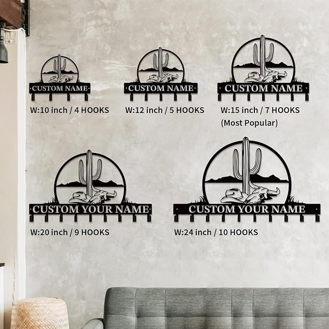 Personalized Custom Name Cactus Wall Keys Hooks,Metal Cactus Art Clothes Hooks,Metal Cactus Lover Wall Home Storage Decorative,For Front Door, Hallway, Kitchen, Bedroom,Keys,Hats (Style I)